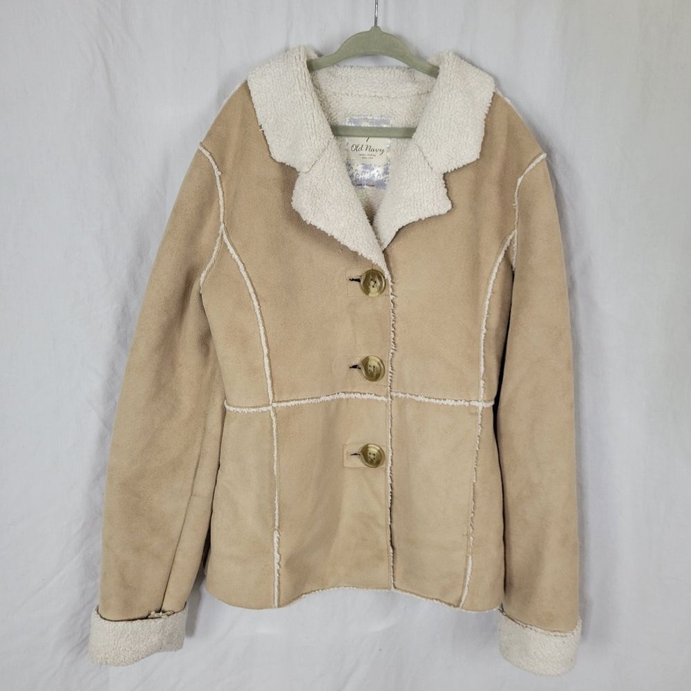 Old Navy Tan Fleece Lined 2-Pocket Button Front Jacket Size L